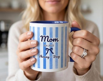 Personalized Mama Est Mug, Mom Mug, Custom Striped Name Mugs, Mother's Day Gift for New Mom, Moms Birthday Gifts