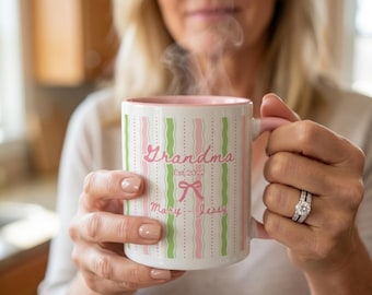 Grandma Script Name Mug | Personalized Striped Mug| Personalized Grandma Mug| Custom Grandma Mug with Kids Names| Stripes Grandma Coffee Mug
