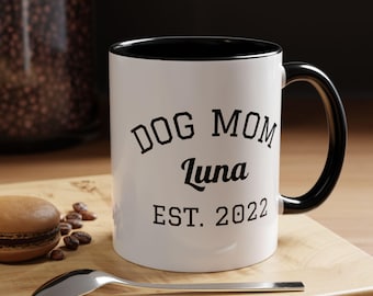 Custom Dog Mom Mug with Dog Name & Est. Year, Personalized Fur Mama Coffee Cup, Mothers Day Gift for Dog Lovers, New Puppy Gift