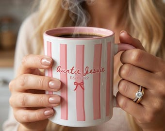 Auntie striped name mug | For Aunt Mug Pregnancy Reveal| For Sister Promoted To Aunt| Mug Auntie Est |Gift For New Aunt Announce