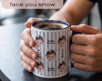 Personalized stripes Baby Face Mug, Custom Dad Mug, Father's Day Mug, Gift for Dad, Gift for Grandpa, New Parents Gifts, Uncle Gift, mom mug