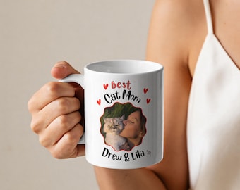 Best Cat Mom Mug | Personalized Photo Cat Lover Coffee Cup | Custom Cat Photo & Name | Artistic Ceramic Coffee Cup Gift| Mom Gift