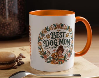 Best Dog Mom | Mug Personalized Name Accent Coffee Mug | Groovy Dog Gift | Custom Dog Lover Mug | Dog Lover Gift | Cup Dog Mom