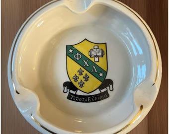 Vintage Phi Chi Alpha ΦΧΑ Fraternity Ashtray Balfour Attleboro MA Gold Trim