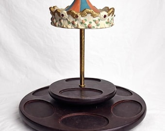 Vintage Musical Carousel Cigarette Lipstick Holder Rotating Vanity Music Box
