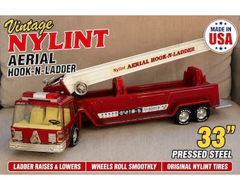 Vintage Nylint Aerial Hook N Ladder Fire Truck Pressed Steel 33" USA Works