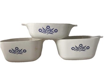 コーニングウェア ブルーコーンフラワー 1.75クォート P-1 3/4-B キャセロールセット 3個