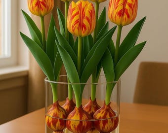 Bulbi di tulipano Banja Luka - Forzatura indoor pre-refrigerata, facili da coltivare, fiori primaverili giallo-rossi