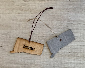 Connecticut Outline Ornament | Rustic Wood | Heart Home | Connecticut Love | Etched | Laser Cut