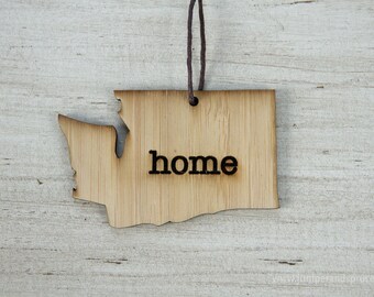 Washington Outline Ornament | Rustic Wood | Heart Home | Washington Love | Etched | Laser Cut