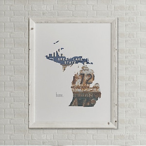 Michigan Home Print | Michigan State Outline Art | Great Lake State | Vintage License Plate Photograph | Detroit | Lansing | Wolverine