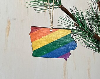 Iowa Handmade Gift For Friend Pride Ornament Handmade Christmas Ornament LGBTQ Rainbow Iowa Fridge Magnet Gay Gift