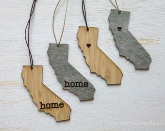 California Outline Ornament | Rustic Wood | Heart Home | California Love | Etched | Laser Cut