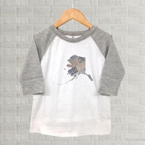 Alaska Youth Raglan T-Shirt | Toddler Tee Shirt Vintage License Plate Art | Alaska State Outline Art | Gift | Youth Clothing