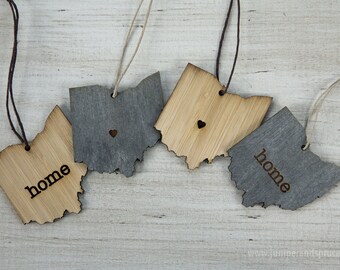 Ohio Outline Ornament | Rustic Wood | Heart Home | Ohio Love | Etched | Laser Cut