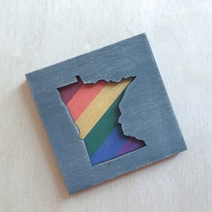 Minnesota Pride Art Magnet | Wooden Rainbow | Handmade | Laser Cut| Neodymium | Vintage Charm Kitchen Fridge Magnet Minnesota Outline Art
