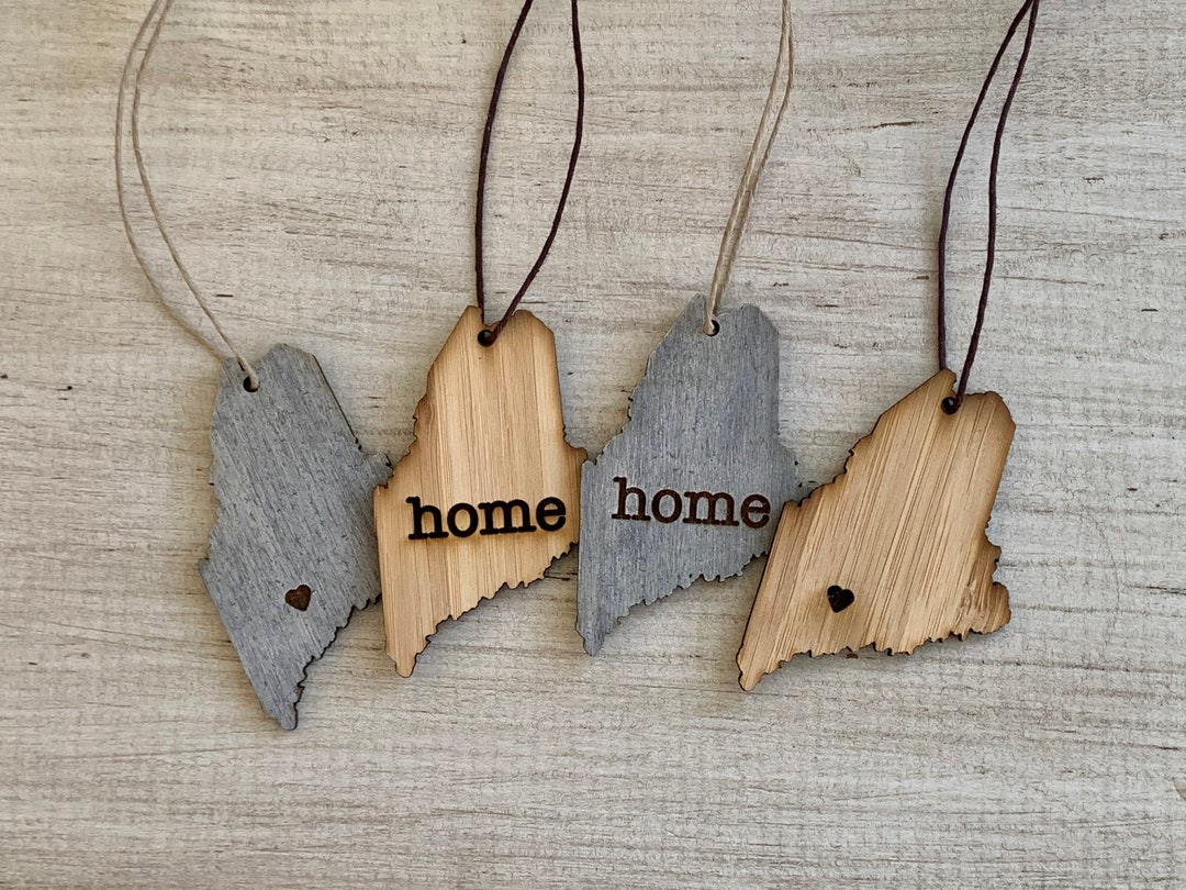 Maine Outline Ornament | Rustic Wood | Heart Home | Maine Love | Etched ...