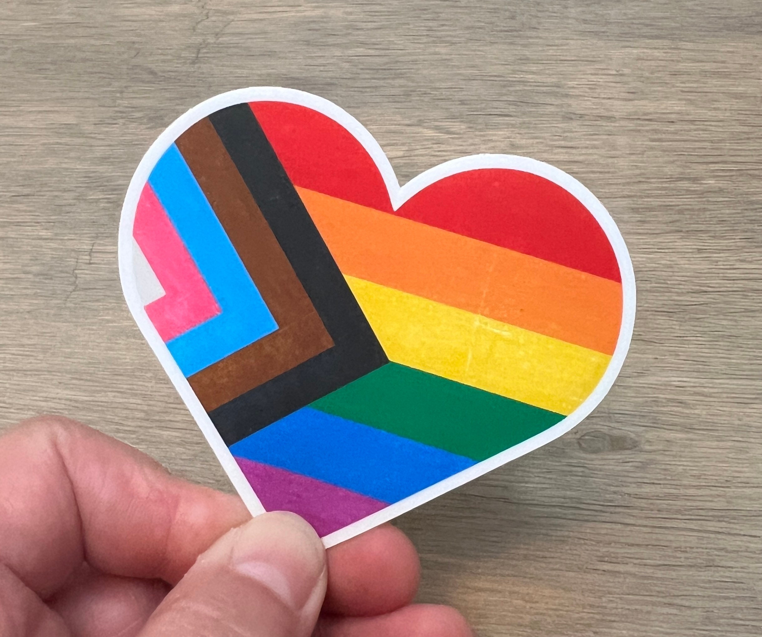 Inclusive Pride Heart Sticker LGBTQIA Rainbow Flag Progress Pride Vinyl ...