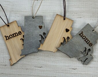 Rhode Island Outline Ornament | Rustic Wood | Heart Home | Rhode Island Love | Etched | Laser Cut