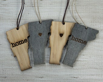 Vermont Outline Ornament | Rustic Wood | Heart Home | Vermont Love | Etched | Laser Cut
