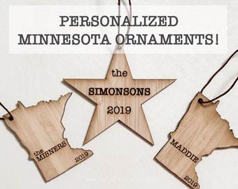 Personalized Minnesota Outline Ornament | Custom Rustic Wood | Heart Home Skol Uff Da Ope Nice | Minnesota Love | Etched | Laser Cut