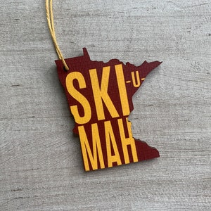 Minnesota Gophers Ski-U-Mah Outline Ornament | Rustic Wood | Minnesota Love | Etched | Laser Cut | Personalized