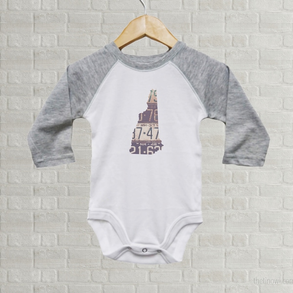 New Hampshire Baby One Piece | Romper Vintage License Plate Art | New Hampshire State Outline Art | Baby Gift | New Hampshire Baby Bodysuit