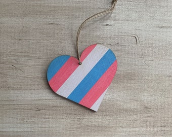 Transgender Pride Heart Ornament | LGBTQ | Rustic Wood | Love | Etched | Laser Cut | Personalized