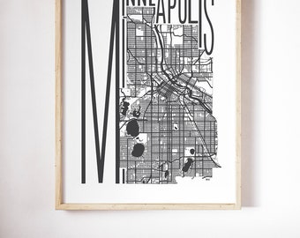 Minneapolis Map Print | Minnesota | Home Decor | Mississippi River | Downtown Minneapolis Art | Minimalist