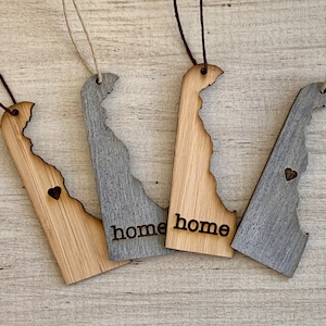 Delaware Outline Ornament | Rustic Wood | Heart Home | Delaware Love | Etched | Laser Cut