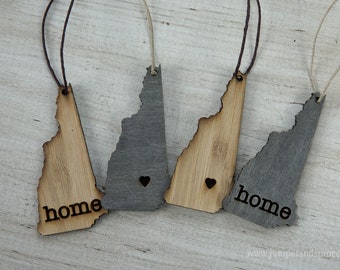 New Hampshire Outline Ornament | Rustic Wood | Heart Home | New Hampshire Love | Etched | Laser Cut