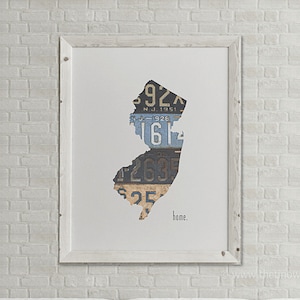 New Jersey Home Print | License Plate Art | New Jersey State Outline Art | Vintage License Plates | Home Decor | Roots | New Jersey Art