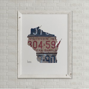 Wisconsin Home Print | Wisconsin State Outline Art | America&#39;s Dairyland | Vintage License Plate Photograph | Madison | Milwaukee
