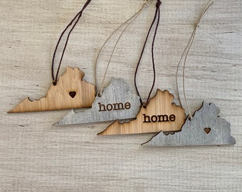 Virginia Outline Ornament | Rustic Wood | Heart Home | Virginia Love | Etched | Laser Cut