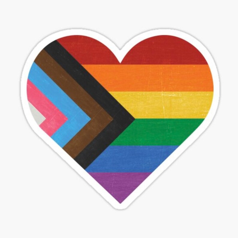 Inclusive Pride Heart Sticker LGBTQIA Rainbow Flag Progress Pride Vinyl ...
