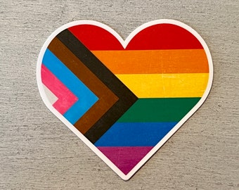 Inclusive Pride Heart Sticker LGBTQIA Rainbow Flag Progress Pride Vinyl Sticker Waterproof Pride Sticker