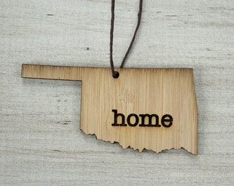 Oklahoma Outline Ornament | Rustic Wood | Heart Home | Oklahoma Love | Etched | Laser Cut