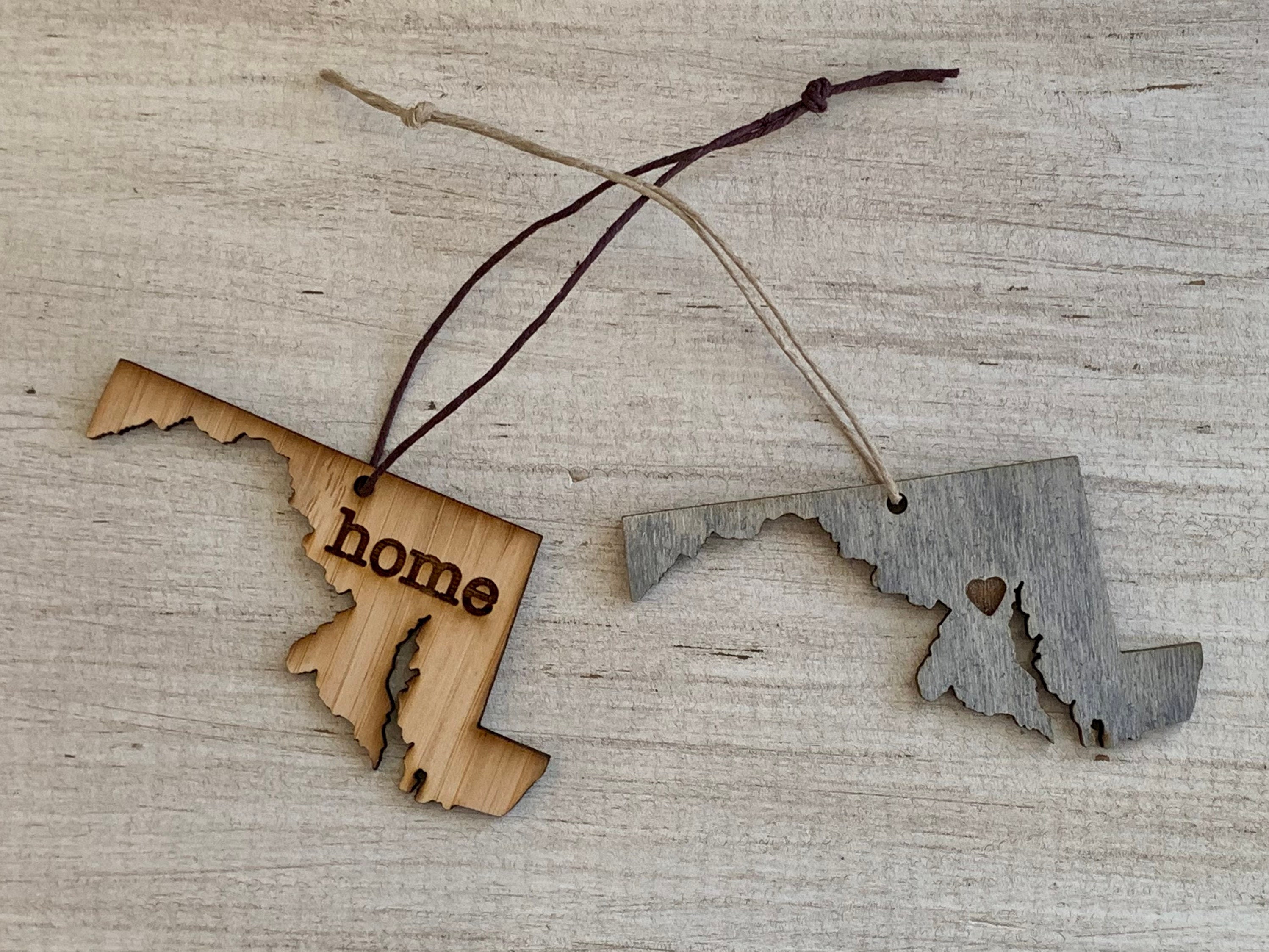 Maryland Outline Ornament | Rustic Wood | Heart Home | Maryland Love ...