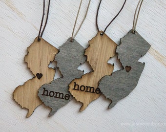 New Jersey Outline Ornament | Rustic Wood | Heart Home | New Jersey Love | Etched | Laser Cut