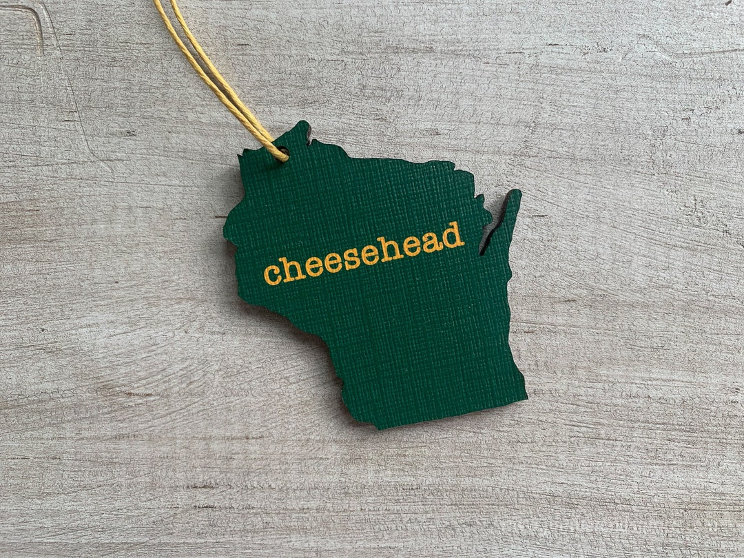Wisconsin Green Bay Packers Cheesehead Outline Ornament Rustic Wood