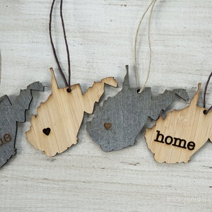 West Virginia Outline Ornament | Rustic Wood | Heart Home | West Virginia Love | Etched | Laser Cut