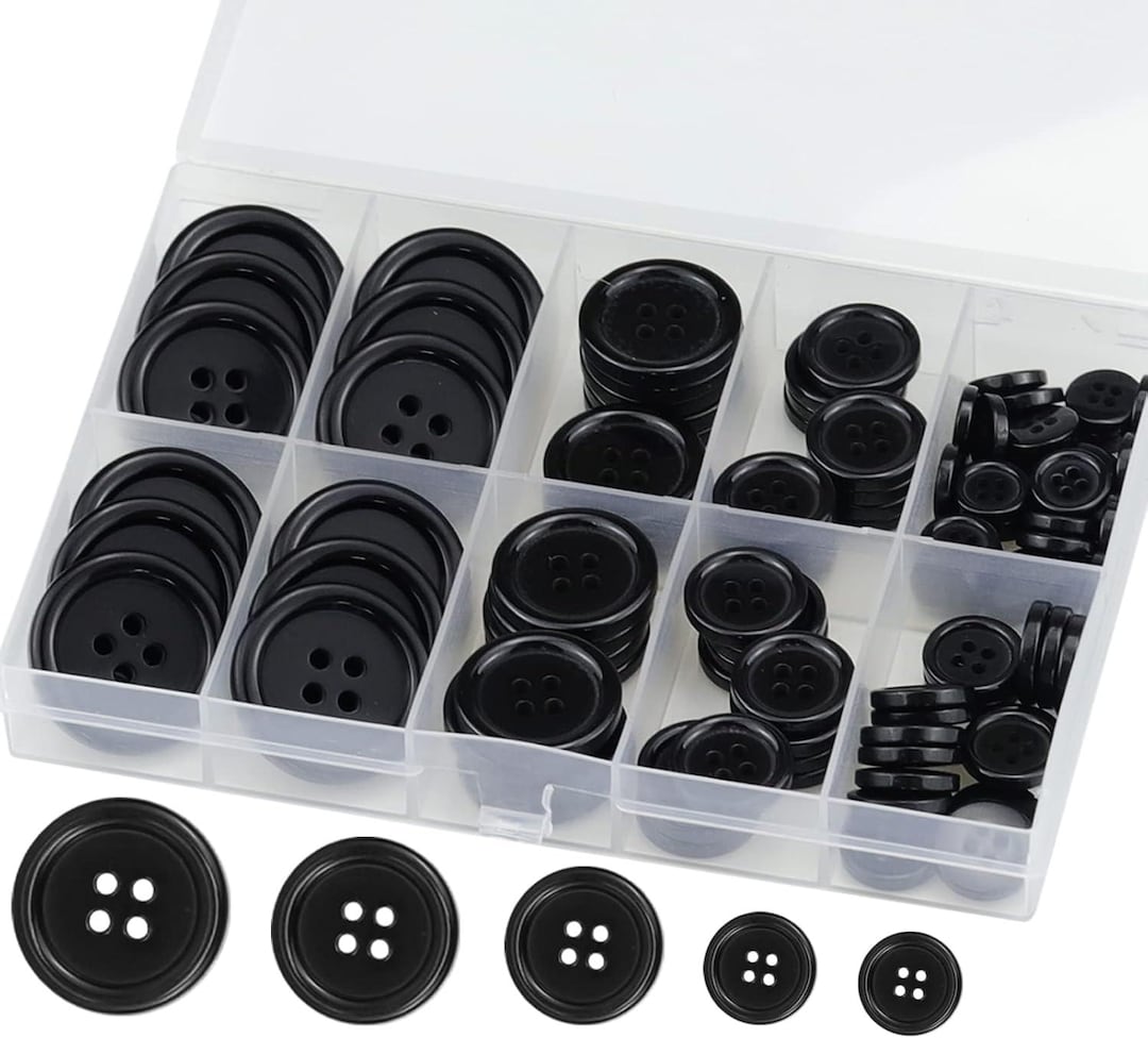 100 Pcs Black Resin Sewing Buttons, 4-hole Craft Suit Coat Shirt ...