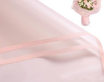 20 Sheets Flower Wrapping Paper Pink Border Water-Resistant Floral Bouquet Wrapping Paper, Florist Supplies Packaging Paper for Wedding