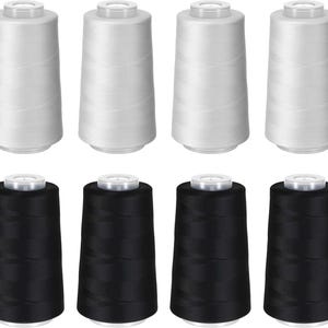8 Pcs Black & White Sewing Thread, 40S/2 3000 Yard Spool Serger Thread, All Purpose Polyester Serger Threads Cones for Sewing, Quilting,