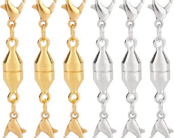 6pcs Magnetic Necklace Clasps and Closures with Double Lobster Clasp Jewelry Extenders for Jewelry Making Necklace Bracelet Gold & Silver