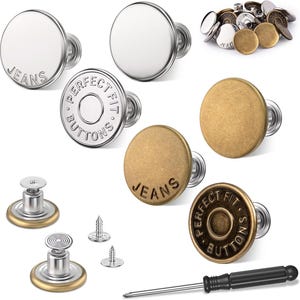 18 Pcs Button Pins for Loose Jeans, 17 mm No-Sew Replacement Buttons Pins for Jeans, Adjustable Pant Waist Tightener, Reusable, Make Loose