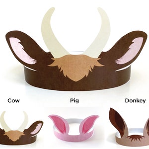 Barnyard Animal Crown Template Farm Animal Crown Birthday Hat Birthday Crown Paper Crown Party Decor Cow Pig Donkey image 1