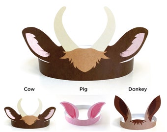 Barnyard Animal Crown Template | Farm Animal Crown | Birthday Hat | Birthday Crown | Paper Crown | Party Decor | Cow | Pig | Donkey