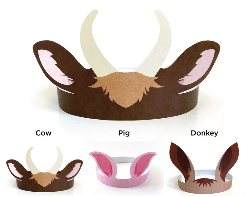 Barnyard Animal Crown Template Farm Animal Crown Birthday Hat Birthday Crown Paper Crown Party Decor Cow Pig Donkey image 1