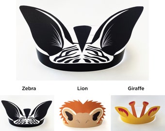 Safari Animal Paper Crown Templates | Birthday Crown | Kids Play Crown | Party Favor Decor | African Wildlife | Zebra |  Lion | Giraffe